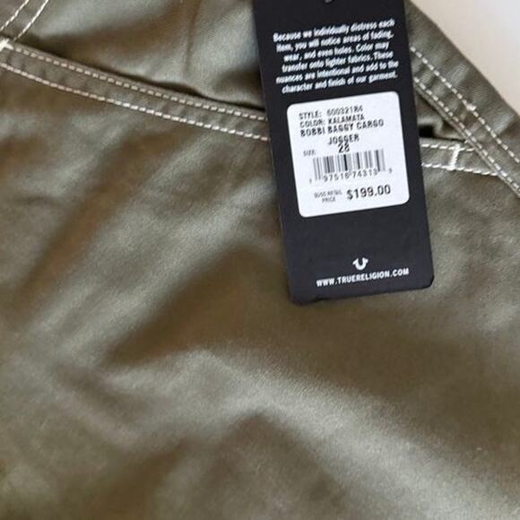 NWT True Religion Bobbi Baggy Cargo Pants Kalamata Olive Green size 28 - Picture 15 of 16